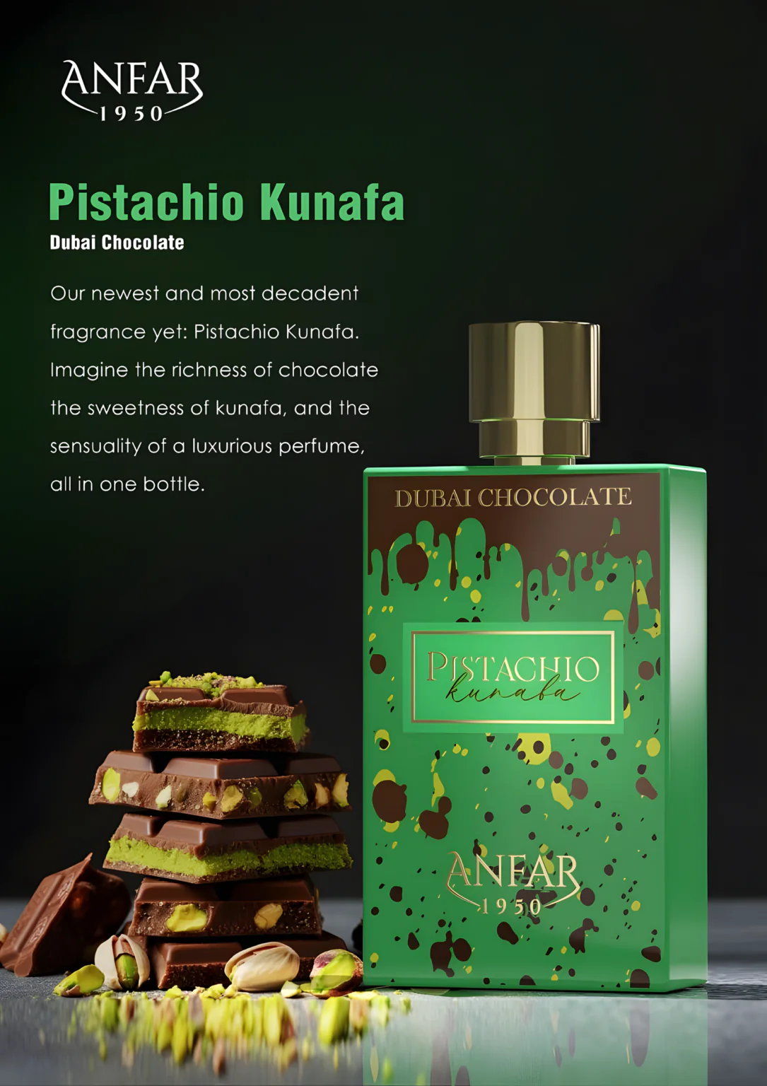 Pistachio Kunafa Dubai Chocolate ANFAR - Muestra 10 ml - Image 2
