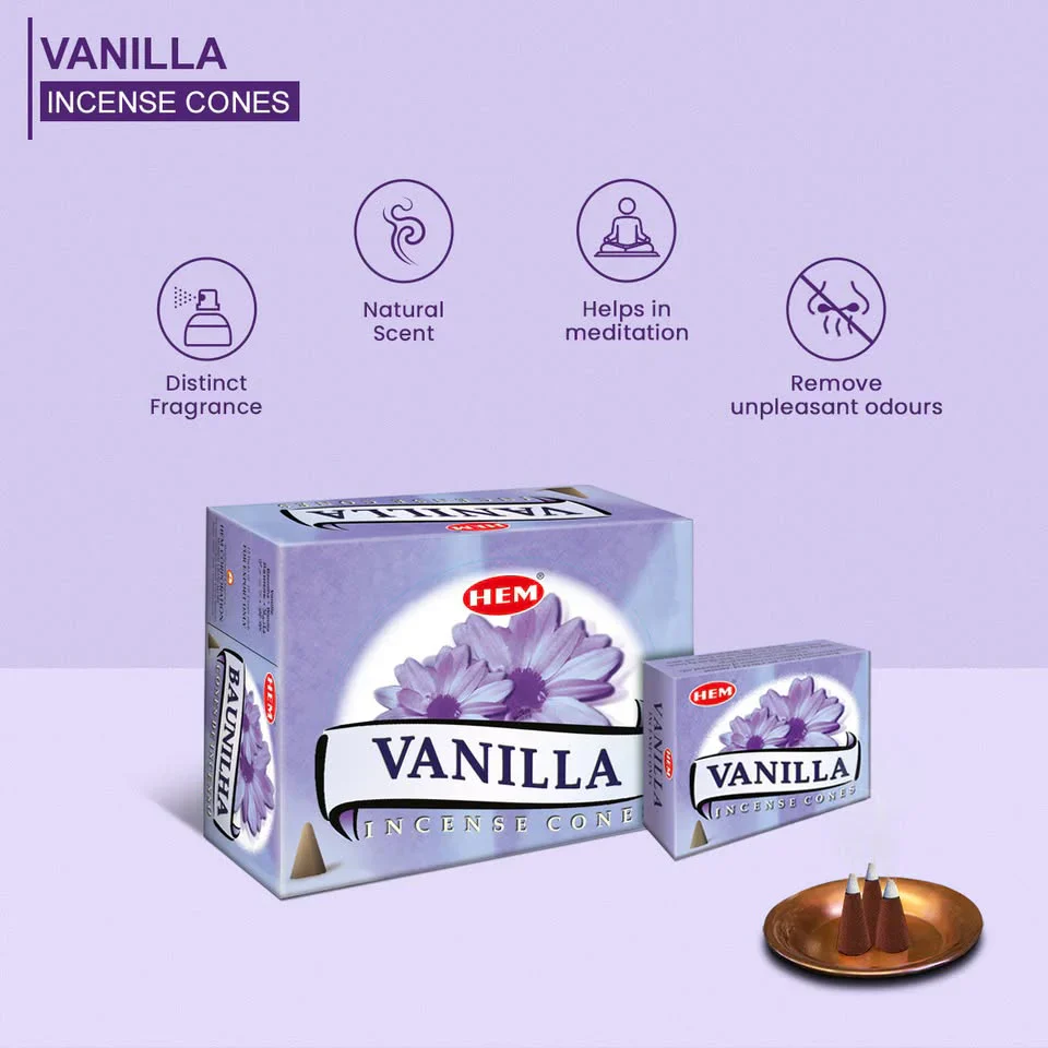 Vanilla Conos de Incienso HEM 25gr (10 conos) - Image 2